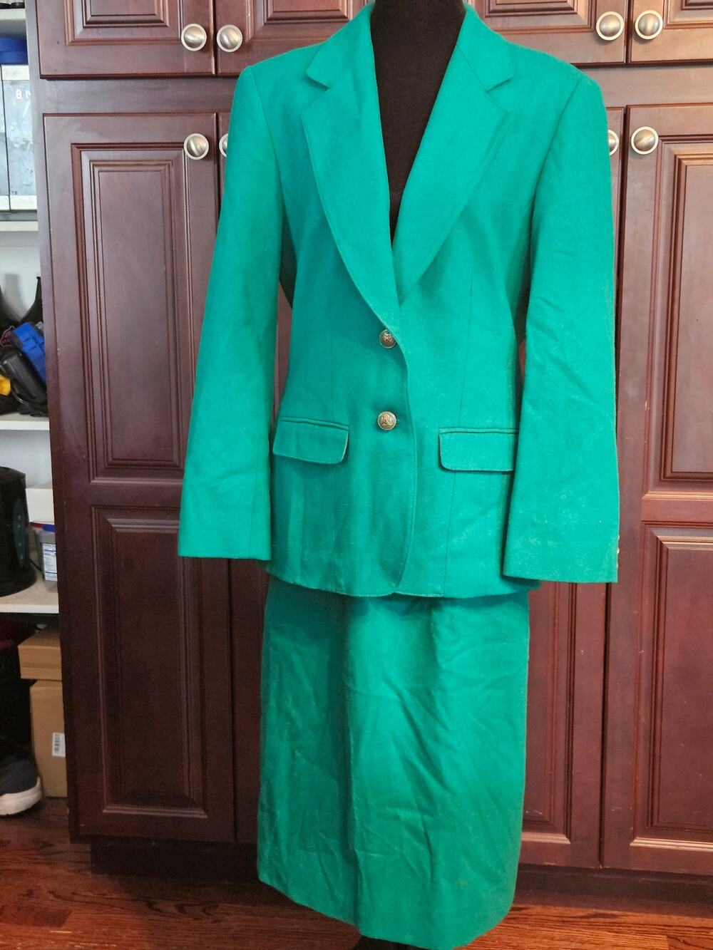 Vintage Pendleton Jacket Blazer Skirt Suit Set Green Virgin Wool SZ 8